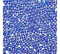 CRAFTYMELODY 1000 pièce de Perles de Lettres Transparentes en Acrylique Perles de L'Alphabet Bleues Plates et Rondes Entretoises Blanches à Motif Alphabet