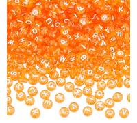 CRAFTYMELODY 1000 pièce de Perles Transparentes en Acrylique Lettres Assorties Perles Plates Rondes Perles Intercalaires Blanches Motif Alphabet Perles Libres Orange Foncé