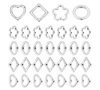 CRAFTYMELODY 120 pièce 4 styles de Cadre de Perles Creux en Alliage Argent Antique Cœur Fleur Rond Losange Perles Cadres Connecteur de Lien à Double Trou