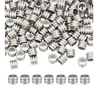 CRAFTYMELODY 120 pièce de Perles D'Espacement en Acier Inoxydable Rainurées avec Motif Sergé Grand Trou de 6x4.5mm Perle en Tube Métallique pour la Fabrication de Bijoux
