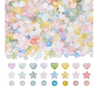 CRAFTYMELODY 1200 Perles en Acrylique Givré en Forme de Cœur 24 Styles Perles Étoiles Rondes Mate Couleur Dégradée avec Perle Espaceur à Feuille d'Or pour la Création de Bijoux