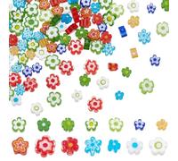 CRAFTYMELODY 140 pièce 14 styles Perles en Verre Millefiori Perles Plates en Verre à Fleurs Colorées Perles D'Espacement Lâches Breloques en Forme de Fleur pour la Fabrication de Bijoux