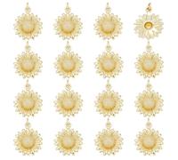 CRAFTYMELODY 16 pendentif Tournesol en Laiton Plaqué Or 18 carats 21x18x4.5mm Jolis Pendentifs Floraux en Vrac pour la Fabrication de Bijoux