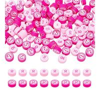 CRAFTYMELODY 160 pièce de Perles en Argile Polymère de 2 couleurs Ruban Rose Perles à Thème Sensibilisation au Cancer du Sein Plates Rondes et Souples Faites à la Main