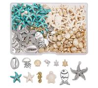 CRAFTYMELODY 160 pièce de Perles Sur le Thème de L'Océan 12 styles Étoile de Mer Poisson Dauphin Coquillage Tortue Hippocampe Breloques Pendentifs pour la Fabrication de Bijoux