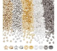 CRAFTYMELODY 1700 lot de Perles Assorties de 6mm en Plastique Perles D'Espacement Rondes Plates Étoiles Dorées et Argentées pour la Fabrication de Bijoux