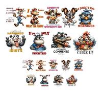 CRAFTYMELODY 18 pièce de Transfert Thermocollant Animal Drôle 9 styles Citation Sarcastique DTF Prêt à Appuyer Sur Vinyle Thermocollant Sur Patch Décalcomanie Applique Accessoires de Costume