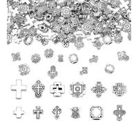 CRAFTYMELODY 180 pièce 12 styles Perles de Croix de Style Tibétain en Alliage Crucifix de Pâques Perles D'Espacement en Métal Argentéque Perle Lâche pour la Fabrication de Bijoux