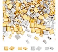 CRAFTYMELODY 180 pièce 4 styles 2 trous Perles de Rocaille en Verre Rectangulaires Plates Perles Plaquées Or et Argent Mini Perles D'Espacement en Vrac Perles Demi Coupées