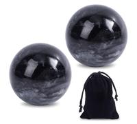 CRAFTYMELODY 2 Pcs Boules Chinoises de Baoding en Jade Noir Boules de Massage et d'Exercice Traditionnelles Chinoises pour la Santé avec Pochette de Transport Boule Ronde d'Exercice pour les Mains