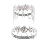 CRAFTYMELODY 2 pièce 2 styles Bandeau Charleston Blanc à Strass et Fleurs Accessoire pour Cheveux Style Gatsby le Magnifique