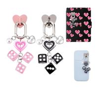 CRAFTYMELODY 2 Pièces Charme de Téléphone Dé 2 Couleurs Acrylique Charme de Smartphone avec Crochet Adhésif Sangle de Téléphone Cœur Accessoires pour Liseuse Noir Rose