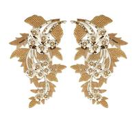 CRAFTYMELODY 2 pièces Décorations en Dentelle Brodée de Perles Florales Appliqués en Broderie Jaune Moutarde Pièces à Sequins Dentelle Perlée Appliques en Polyester pour Robe de Mariée Couture Chapeau