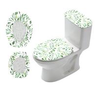 CRAFTYMELODY 2 Pièces Housse de Toilette et Housse de Réservoir Feuilles Vertes Ensemble de Housses Élastiques Housses de Siège Toilettes Tissu Lavable Machine Adapté aux Modèles Allongés