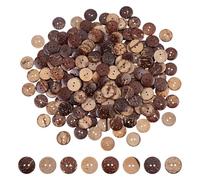 CRAFTYMELODY 200 bouton en Coquille de Noix de Coco Naturelle 20.5mm Plat et Rond Marron Noix de Coco Bouton en Bois Naturel 2 trous Style Vintage