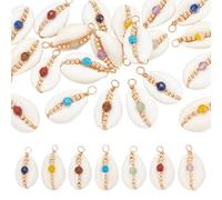 CRAFTYMELODY 21 pièce 7 styles de Breloques en Coquillage Cauri Naturel Pendentif Coquillage Breloque avec Perles de Pierres Précieuses à Facettes Pendentif