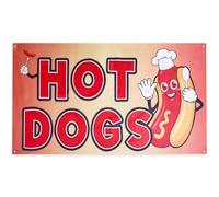 CRAFTYMELODY 3 bannière Hot Dogs 24.02×48.03 rouge en Polyester pour Stand de Restauration Rapide (Snacks Snacks etc.)