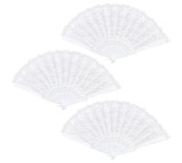 CRAFTYMELODY 3 Éventail Pliable en Dentelle Plastique Style Vintage Chinois Blanc Idéal pour les Fêtes les Mariages et les Costumes.