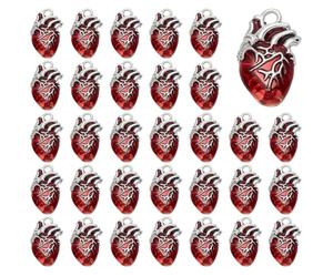 CRAFTYMELODY 30 breloque Cœur en Métal Rouge Pendentif Orgue 3D Creux de Style Tibétain Pendentifs D'Anatomie Humaine pour la Fabrication de Bijoux
