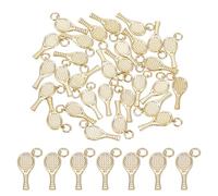 CRAFTYMELODY 30 pendentif Raquette de Tennis en Laiton Plaqué Or 18K avec Anneaux de Jonction Idéal pour la Création de Bijoux (17x8x2mm).