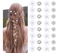 CRAFTYMELODY 32 mini Pince à Cheveux en Strass Perles en Plastique pour Dreadlocks avec Accessoires en Alliage Fleurs Blanches Barrettes de Mariée Décoratives