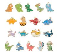 CRAFTYMELODY 36 pièce 18 styles Mignons Breloques Dinosaures en Émail Alliage Plaqué Or Dessin Animé Breloques Dinosaures Pendentifs Animaux