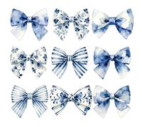 CRAFTYMELODY 4 pièce de Transfert Thermocollant Nœud Papillon Bleu 4 styles Aquarelle Florale Autocollant en Vinyle Prêt à L'Emploi pour Vêtements Chapeaux et Sacs.
