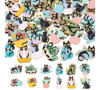 CRAFTYMELODY 48 breloque Chat D'Halloween en Alliage Émaillé 12 styles Breloques Mignonnes en Forme de Chat Couleurs Mélangées Petite Breloque en Émail Pendante pour Chaton