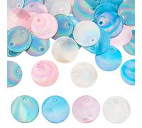 CRAFTYMELODY 48 pièce 4 styles Breloques en Coquillage Plat et Rond Plaqué Couleur AB Pendentifs en Coquillageiz Breloque en Coquillage Naturel Étiquette Vierge Petits