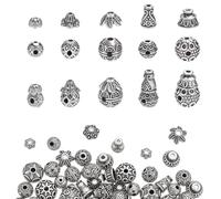 CRAFTYMELODY 50 pièce de Perles Guru 5 styles 3 trous en Alliage en Vrac en Forme de Larme pour Prière Tibétaine Perles Percées en T Breloques pour Bracelet Mala