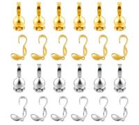 CRAFTYMELODY 500 pièce de 2 embouts de Perles de Couleur Couvre Nœuds Embouts de Perles à Clapet en Platine Doré Embouts en Métal en Laiton Doubles Anneaux Fermés