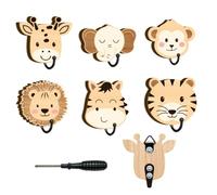 CRAFTYMELODY 6 crochet Mural Décoratif Animal 6 styles Animaux de la Jungle Mignon en Bois pour Suspendre Manteaux Chapeaux Sacs à Dos Tour