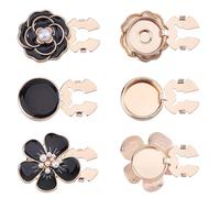 CRAFTYMELODY 6 Pièces Boutons Fleur 3 Styles Plat Rond Alliage Émail Boutons de Manchette Amovibles Ornements pour Accessoires Vestimentaires Noir