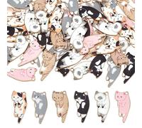CRAFTYMELODY 60 pièce de Breloques en Forme de Chat 6 couleurs en Alliage Émaillé Pendentif Animal Mignon Coloré Accessoires pour la Fabrication de Bijoux