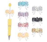 CRAFTYMELODY 7 pièce de Perles en Strass de 7 couleurs pour Stylos Rouge Rose Bleu Blanc Noir Nœud Papillon Perles Fantaisie en Résine Transparente