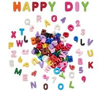 CRAFTYMELODY 72 pièce de Perles Acryliques Opaques à Gros Trous 3 chiffres 0 9D Blocs de Lettres de L'Alphabet A à Z Perles Colorées pour Espace