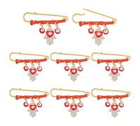 CRAFTYMELODY 8 Lot Épingles Porte-Bonheur Hamsa Acier Inoxydable Broche Œil Maléfique 2.3 pouces Cordon Rouge Épingle Porte-Bonheur Hamsa pour Porte-Bonheur Décor de Poussette et Couverture pour Bébé