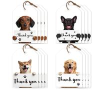 CRAFTYMELODY 80 Étiquettes de Remerciement sur le Thème des Chiens 4 Styles Étiquettes Cadeaux Mignonnes avec Cordon Étiquettes Suspendues Étiquettes Prénom 2×3 Pouces