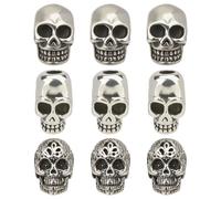 CRAFTYMELODY 9 pièce 3 styles de Perles Tête de Mort 304 perles Tête de Mort en Acier Inoxydable Argent Antique Perle Européenne Halloween Perle Tête D'Os à Grand Trou pour Bricolage Artisanat