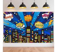 CRAFTYMELODY Bannière Art City 72×44 pouces Thème BD Décoration Fête Mur Soirée Intérieur Extérieur avec Oeillets Corde 3.2 verges