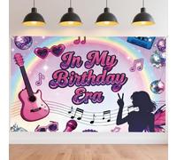 CRAFTYMELODY Bannière « dans L'Ère de Mon Anniversaire » 72×44 pouces Musique Disco Joyeux Anniversaire Toile de Fond Murale Bannière pour Photomaton avec Œillets Ficelle de 3.2 mètres