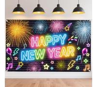 CRAFTYMELODY Bannière de Bonne Année 70.9x43.3 pouces Toile de Fond du Nouvel An Bannière Murale avec Feux D'Artifice Photomaton Panneau de Jardin Intérieur Ou Extérieur