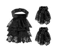 CRAFTYMELODY Col Claudine Dentelle Victorienne Noir Ensemble Jabot à Volants Manchettes Collier Colonial Steampunk Chiffon Ruff Florale