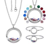 CRAFTYMELODY Ensemble collier et bracelet médaillon en acier inoxydable avec image mémoire, bracelet manchette ouverte réglable avec 24 pierres de naissance en cristal pour loisirs créatifs