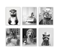 CRAFTYMELODY Ensemble de 6 affiche Murale D'Animaux Mignons en Noir et Blanc Style Street Art Idéale pour la Décoration Intérieure D'Une Bibliothèque Ou D'Une Galerie (8x10cm).