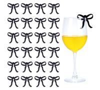 CRAFTYMELODY Étiquettes à Boisson en Acrylique Noir avec Nœud Breloques pour Verres à Vin 25mm Accessoires de Décoration