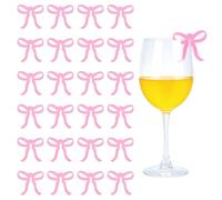 CRAFTYMELODY Étiquettes à Boisson en Acrylique Rose avec Nœud Breloques pour Verres à Vin 25mm Accessoire de Décoration