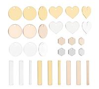 CRAFTYMELODY Étiquettes Vierges à Estamper 30 styles Breloques en Métal Cœur Plat Rond Rectangle Hexagone Pendentif pour Bricolage