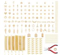 CRAFTYMELODY Kit de Création Bijoux 408 Pièces pour Bracelets et Colliers Comprend Anneaux d'Appendice 5/4mm Chaînes Pendentifs Alliage Pince
