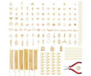 CRAFTYMELODY Kit de Création Bijoux 408 Pièces pour Bracelets et Colliers Comprend Anneaux d'Appendice 5/4mm Chaînes Pendentifs Alliage Pince